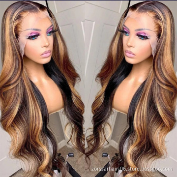 Raw virgin peruvian highlight wigs human hair honey blonde deepwave 13x4 hd frontal wig colored wigs human hair lace front